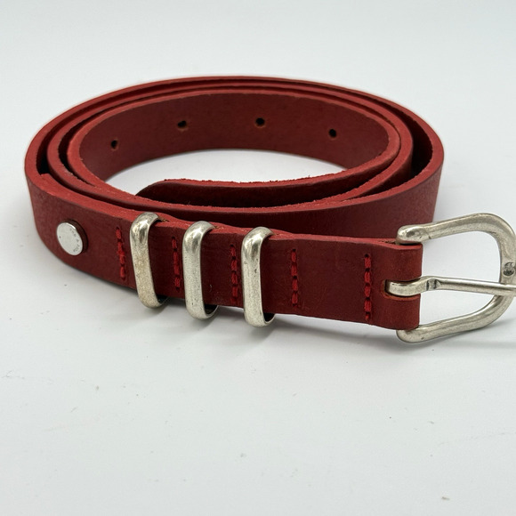 Rag & Bone RED Leather Jet Skinny Belt Logo SIZE SMALL (31-35") Womens England - Picture 1 of 9